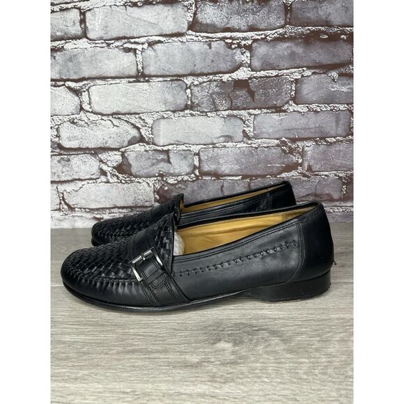 Cole Haan Black Leather Woven Weaves Buckle Loafers Dress Shoes Men 10.5M US/44 - Picture 1 of 16